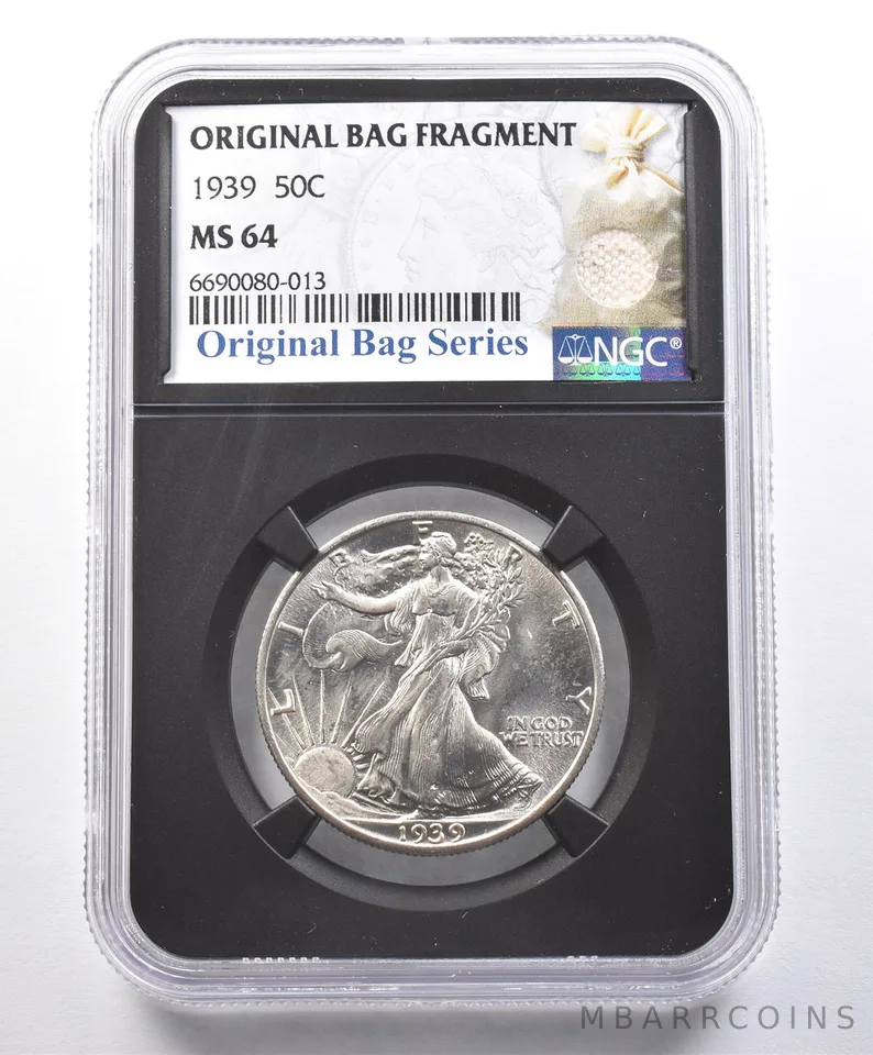 1939 Walking Liberty Half Dollar Original Bag Fragment MS64 NGC *4112