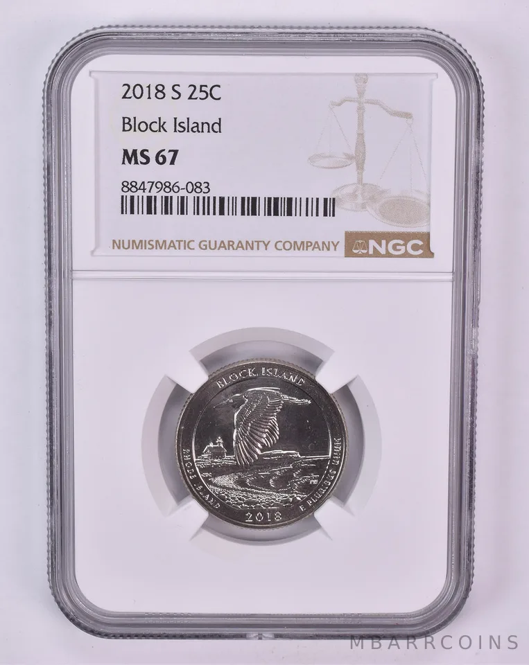 2018-S Washington Quarter Block Island ATB MS67 NGC Brown Label