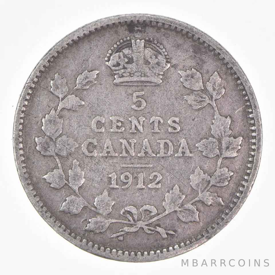 Better Date - 1912 Canada 5 Cents World Coin- Silver *113