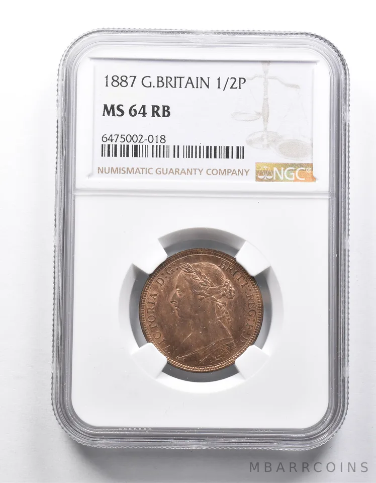 MS64 RB 1887 Great Britain 1/2 Penny NGC *9914