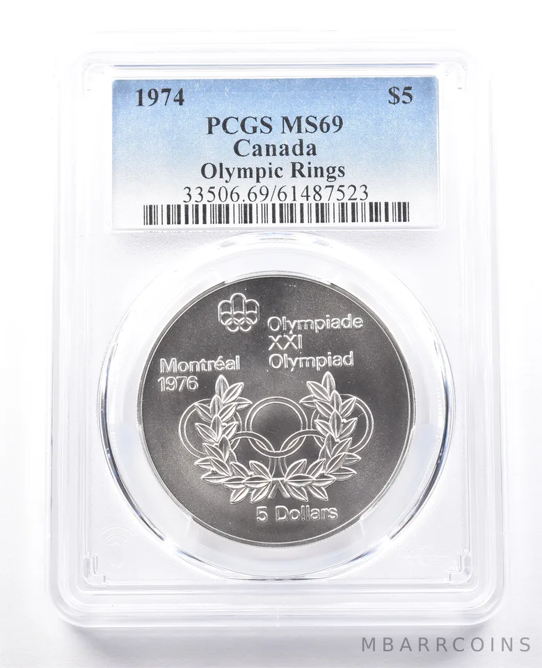 1974 Canada 5 Dollars Silver Montreal Olympics Rings MS69 PCGS