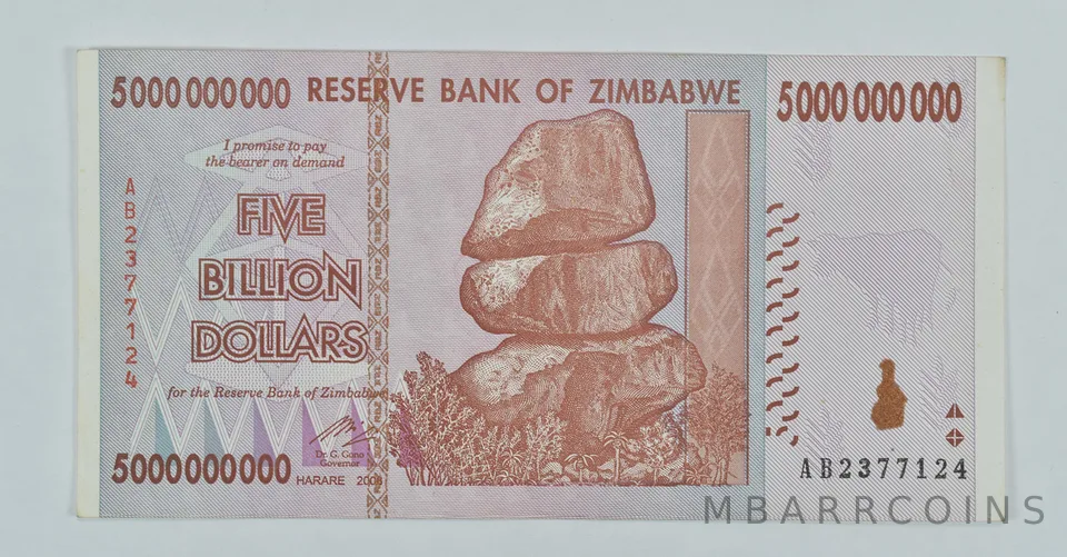 2008 Zimbabwe 5 Billion Dollars Reserve Note