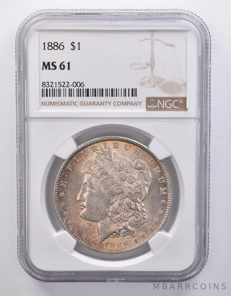 1886 Morgan Silver Dollar MS61 NGC Beautiful Tone *7158