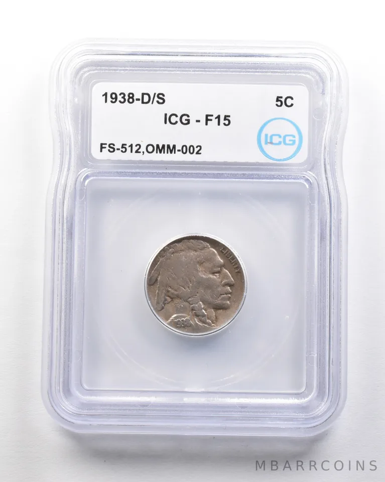 1938-D/S Indian Head Buffalo Nickel Mint Error FS-512 OMM-002 F15 ICG *1674