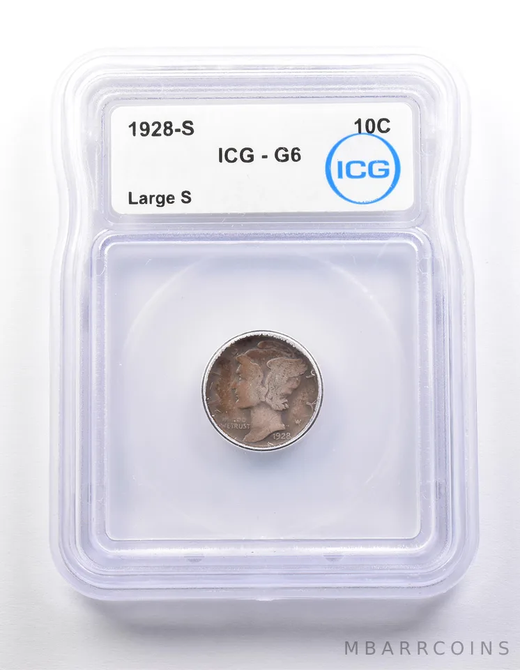 1928-S Mercury Dime Large S G6 ICG *9875