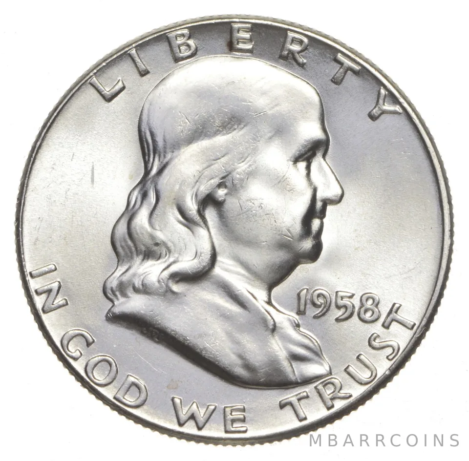 Choice Unc 1958-P Franklin Half Dollar Gem BU From Original Roll