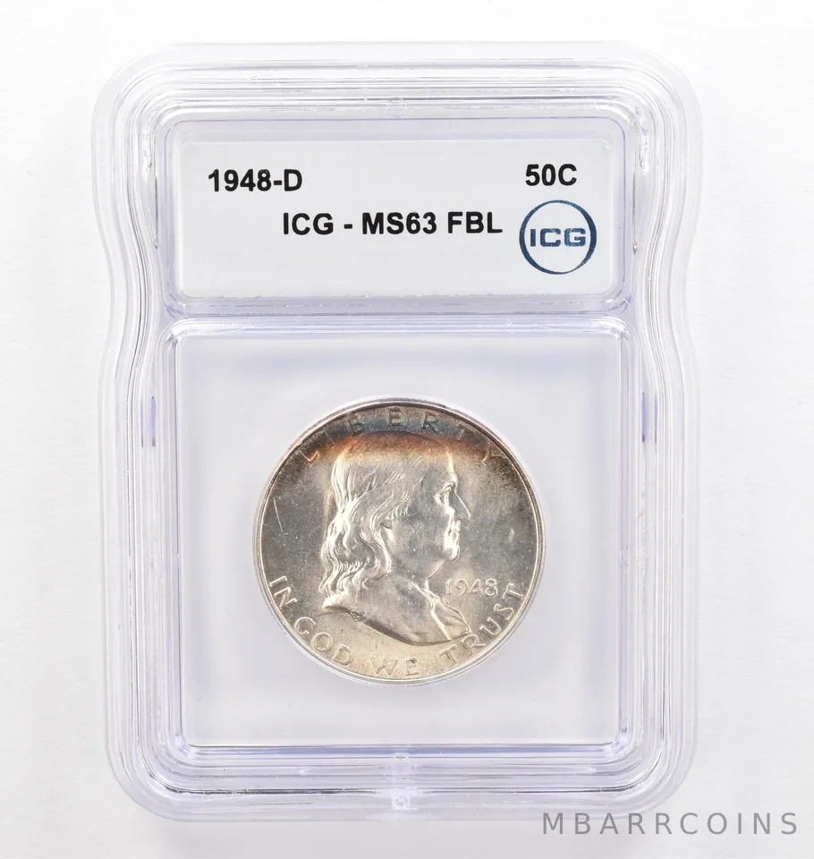 1948-D Franklin Half Dollar MS63 FBL ICG Beautiful Tone *0220