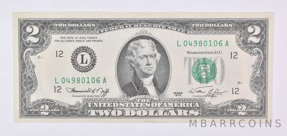 1976 $2 San Francisco CA FRN Green Seal Uncirculated