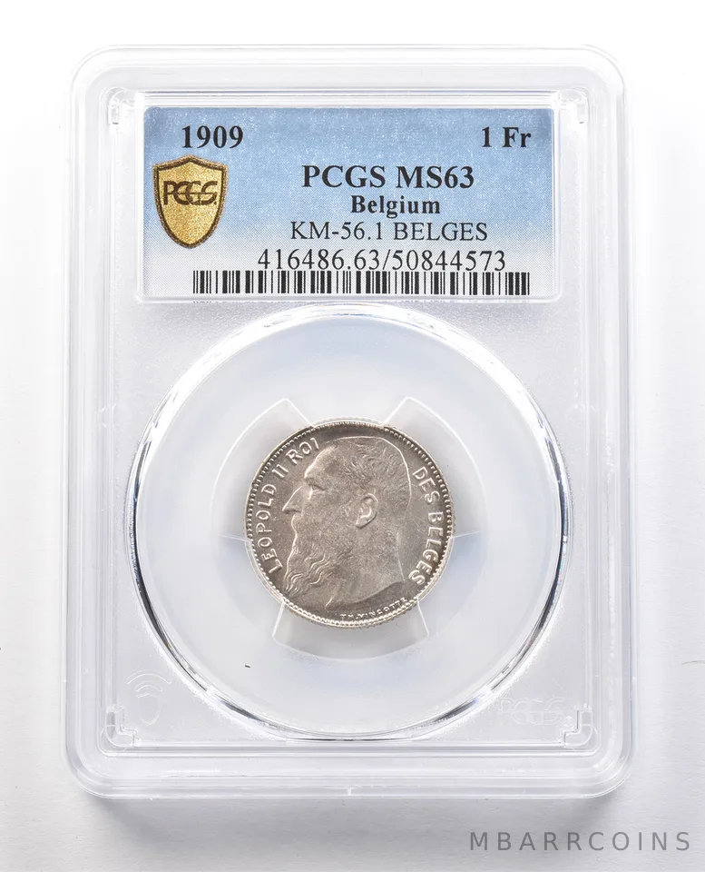 1909 Belgium 1 Franc KM-56.1 MS63 PCGS a1316