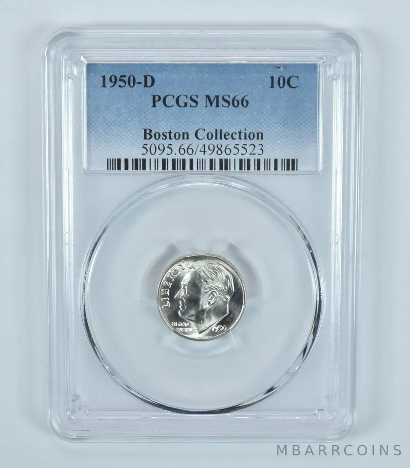 1950-D Roosevelt Dime Boston Collection MS66 PCGS Blue Label