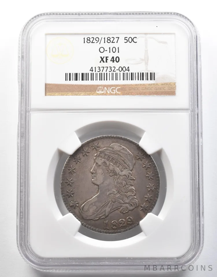 1829/1827 Capped Bust Half Dollar O-101 XF40 NGC 1829/7 *4030