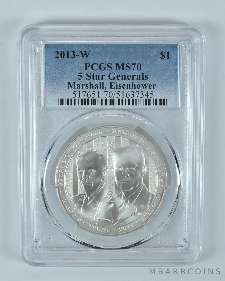 2013-W 5 Star Generals Commemorative Dollar MS70 PCGS Blue Label