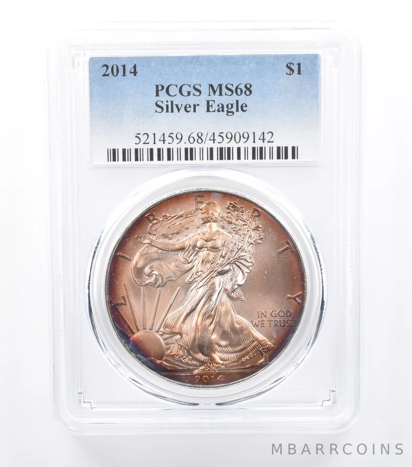 2014 American Silver Eagle MS68 PCGS Red/Purple Tone *7714