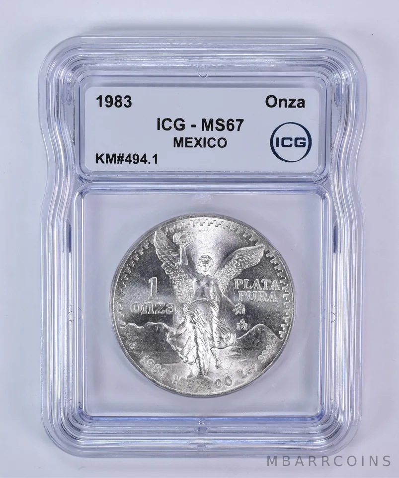 1983 Mo Mexico 1 Onza Silver Libertad KM#494.1 MS67 ICG