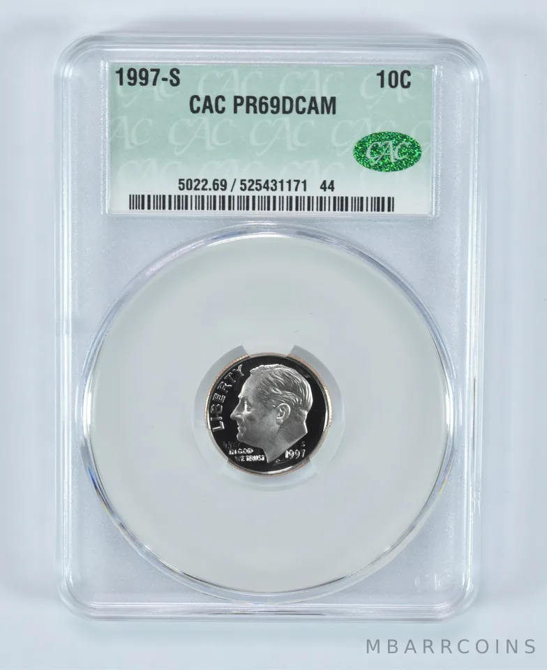 1997-S Roosevelt Dime PR69 DCAM CAC CACg