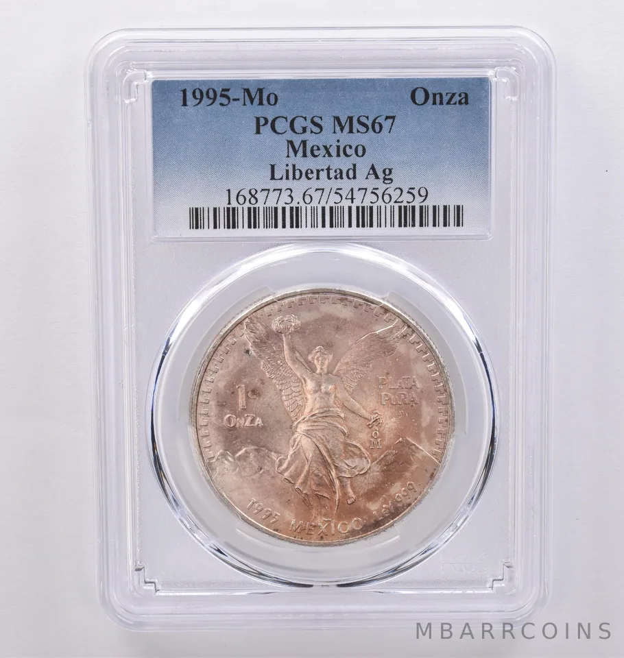 1995 Mo Mexico 1 Onza Silver Libertad MS67 PCGS Beautiful Tone *8945