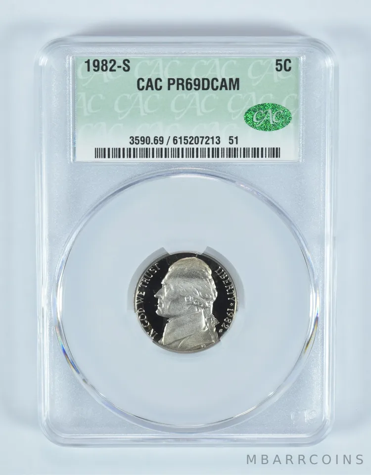 1982-S Jefferson Nickel PR69 DCAM CAC CACg