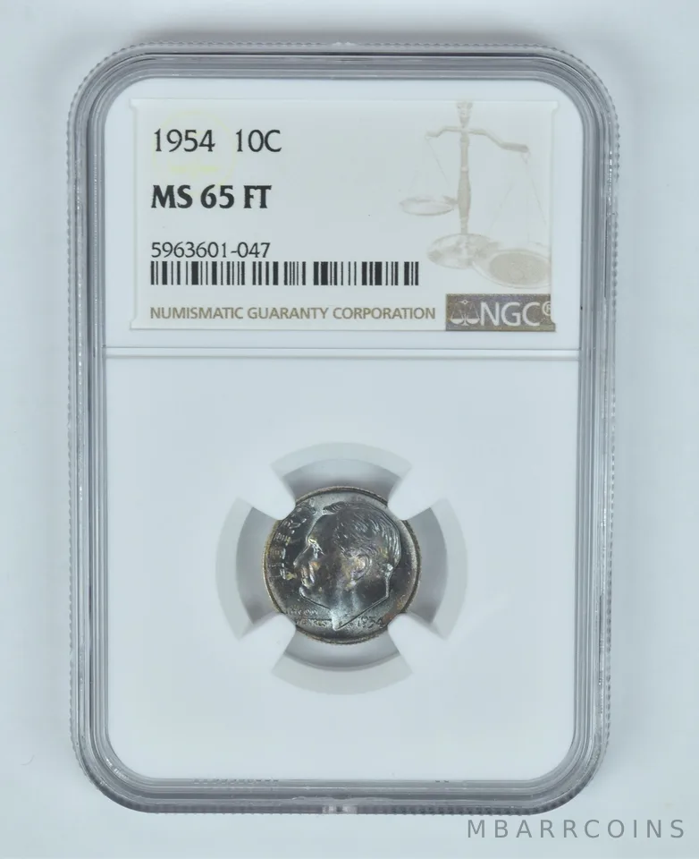 MS65 FT 1954 Roosevelt Dime - Graded NGC Toned! *9030