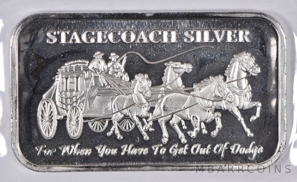 1 Oz .999 Fine Silver Art Bar Stagecoach 1/4 Divisible Bar Stage Coach