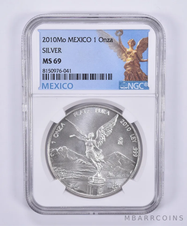 2010 Mo Mexico 1 Onza Silver Libertad MS69 NGC Mexico Label
