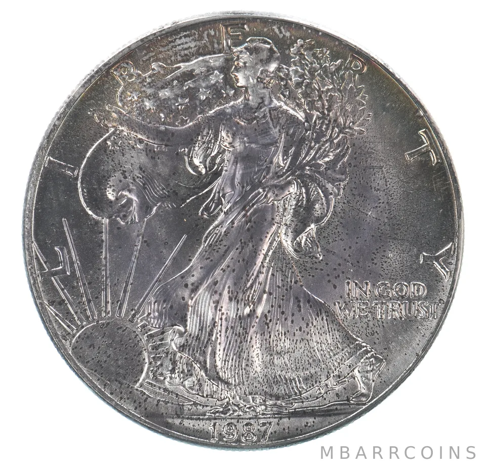 Beautiful Toned - 1987 American Silver Eagle 1 Troy Oz .999 Fine Silver *059