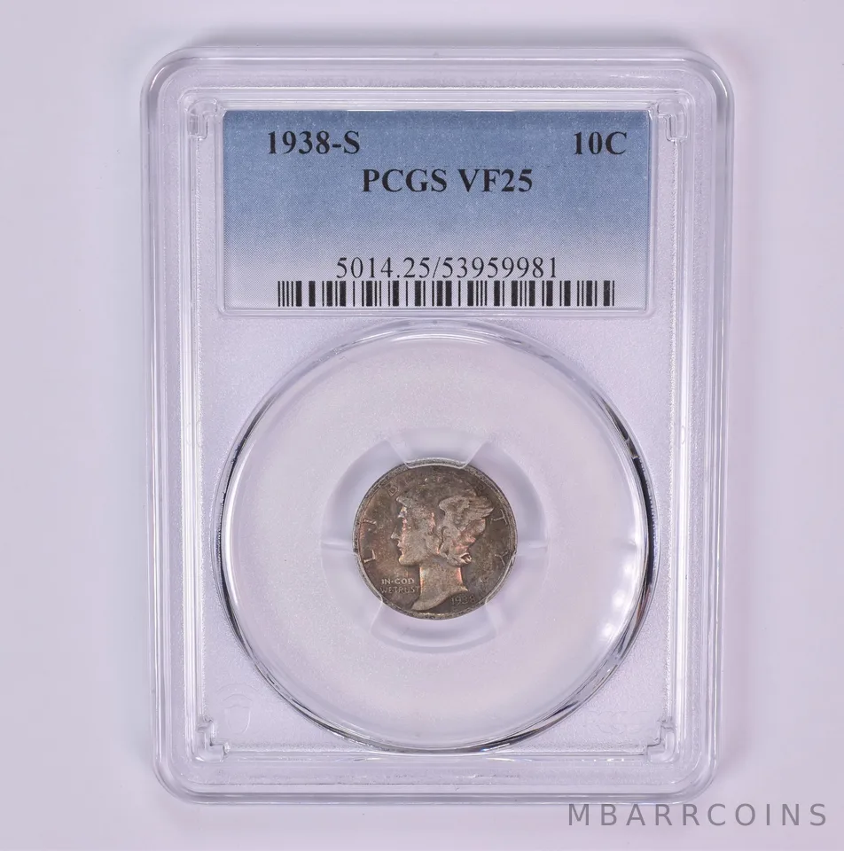 1938-S Mercury Dime VF25 PCGS Beautiful Tone *1539