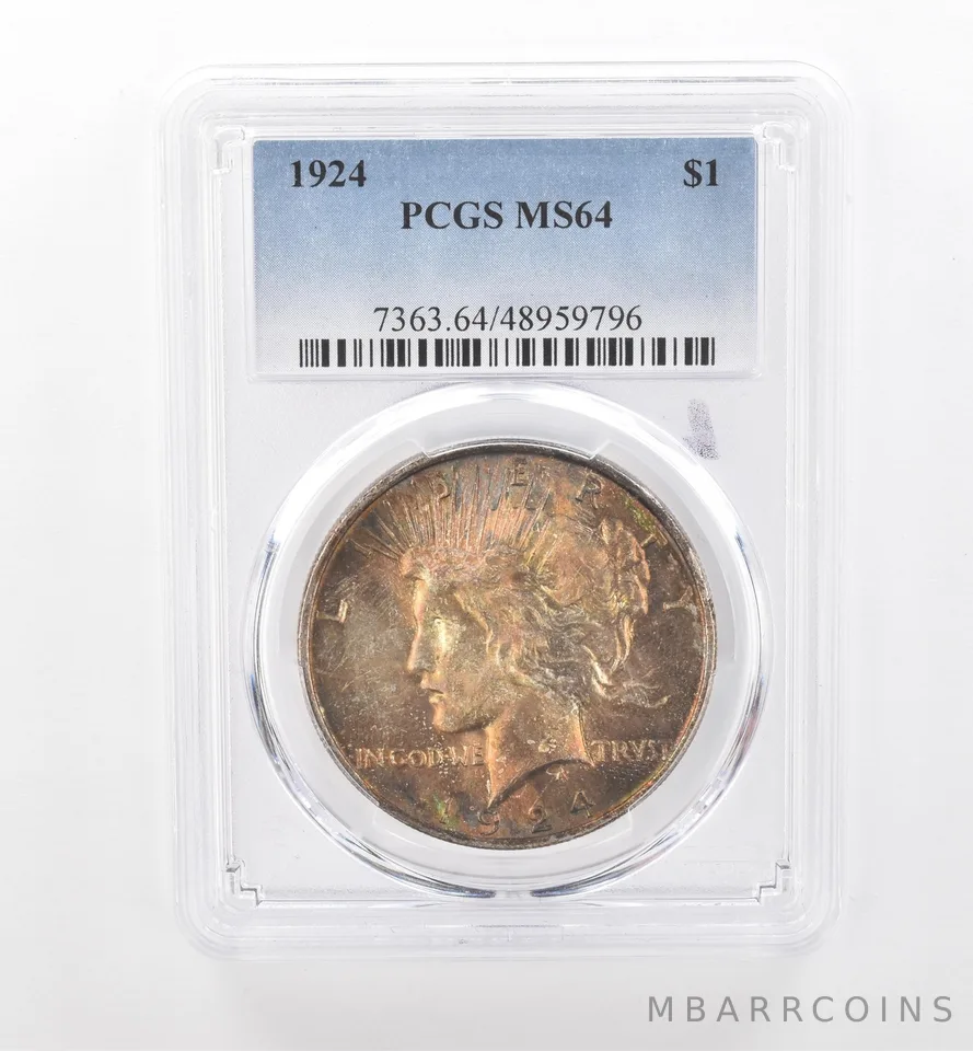 1924 Peace Silver Dollar MS64 PCGS Beautiful Tone *1939