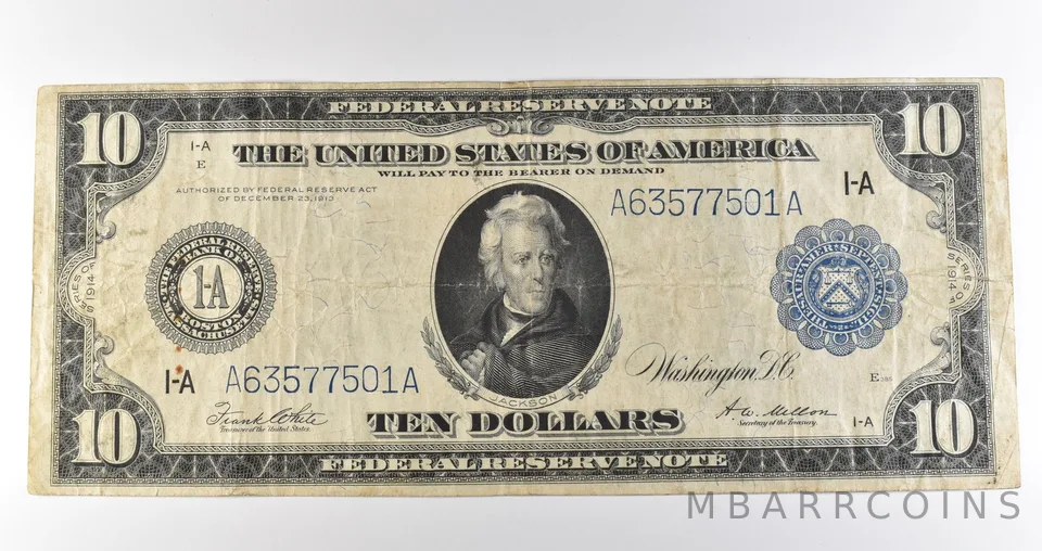 1914 $10 Boston MA FRN Large Note Blue Seal *3630