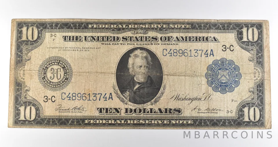 1914 $10 Philadelphia PA FRN Large Note Blue Seal *3642