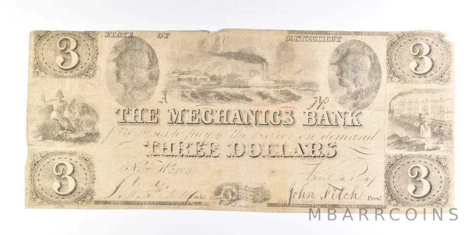 No Date $3 New Haven CT Mechanics Bank Obsolete Note *0249