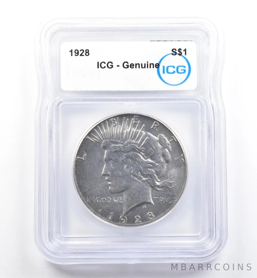 1928 Peace Silver Dollar Genuine ICG *9883
