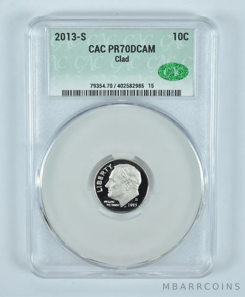 2013-S Roosevelt Dime CLAD PR70 DCAM CAC CACg