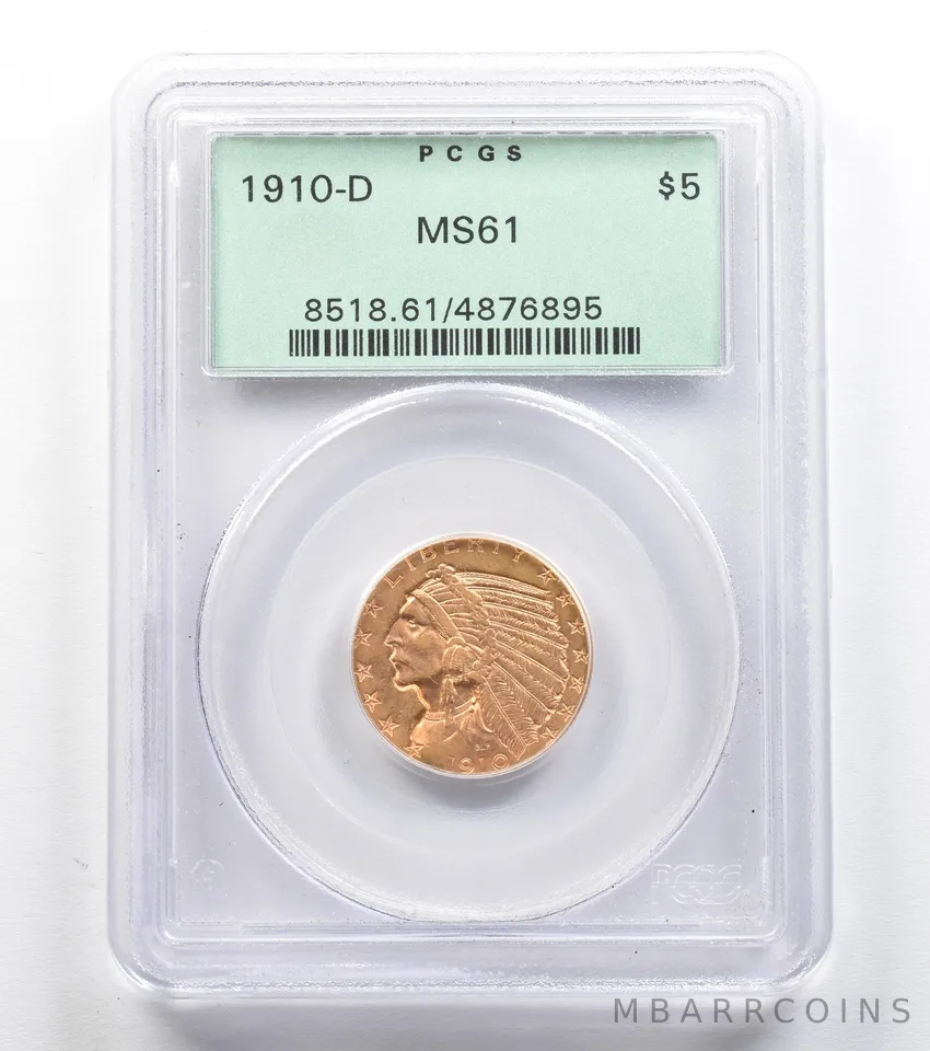 1910-D $5 Indian Head Gold Half Eagle MS61 PCGS OGH *9646