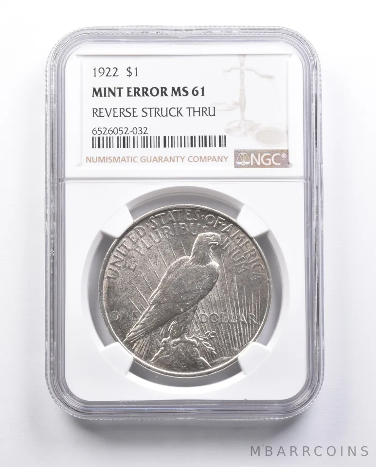 MS61 1922 Peace Silver Dollar Error REV Struck Thru NGC *6666