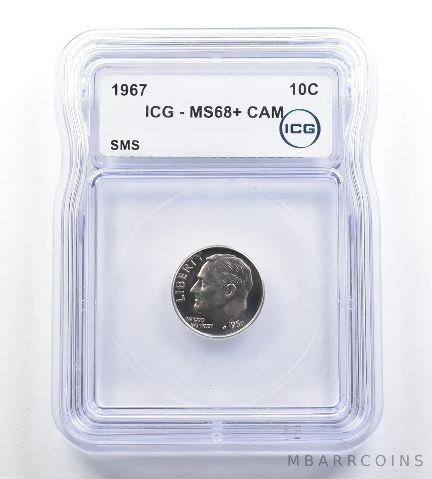 1967 Roosevelt Dime SMS MS68+ CAM ICG *7277