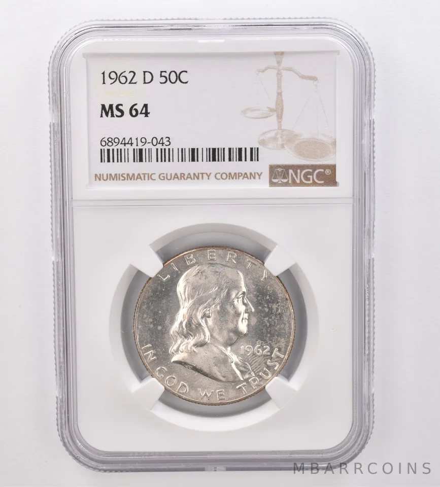 1962-D Franklin Half Dollar MS64 NGC Beautiful Tone Reverse *9881
