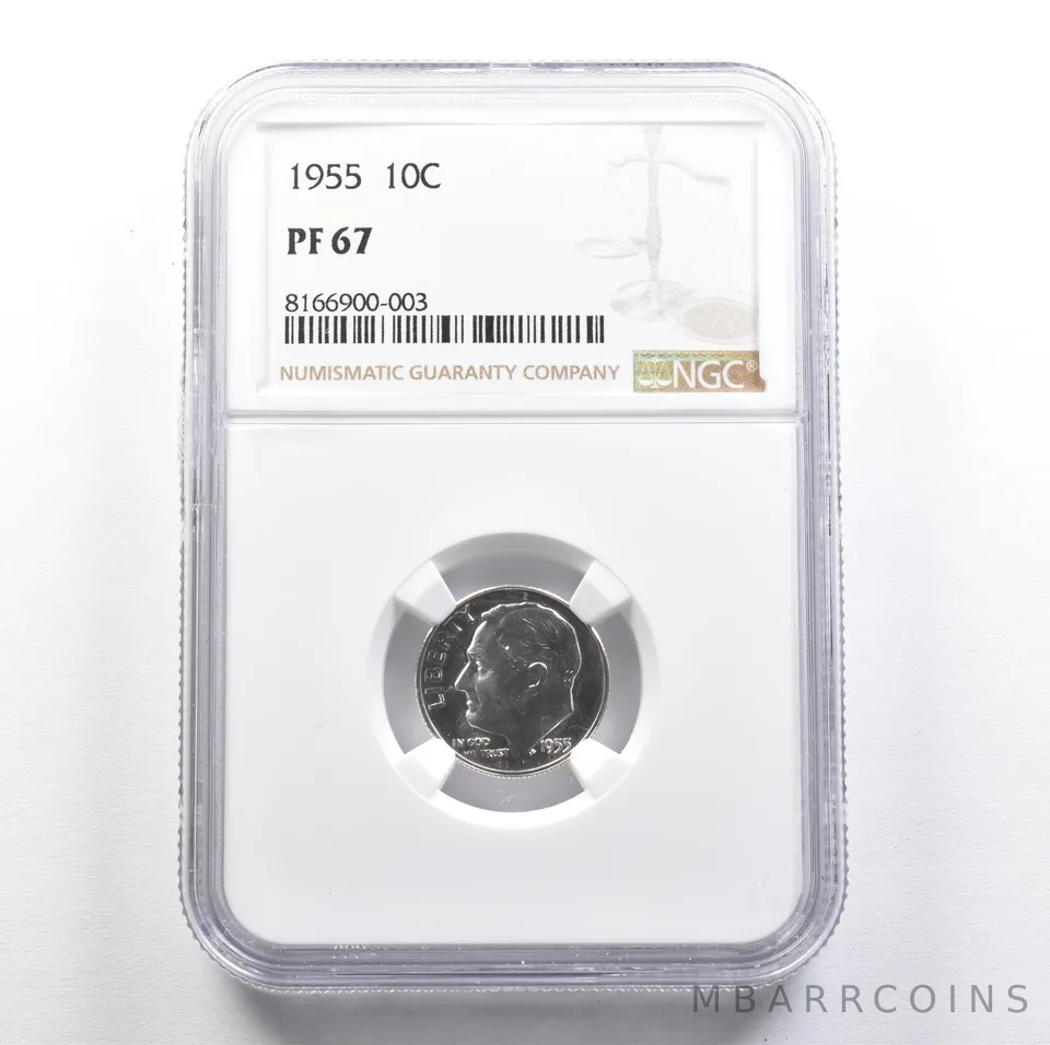 1955 Roosevelt Dime PF67 NGC PQ Cam Look *7653
