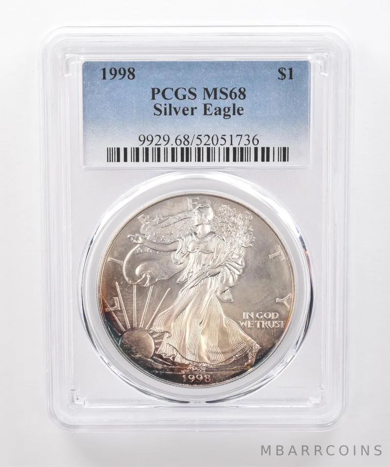 1998 American Silver Eagle MS68 PCGS Beautiful Tone *2010