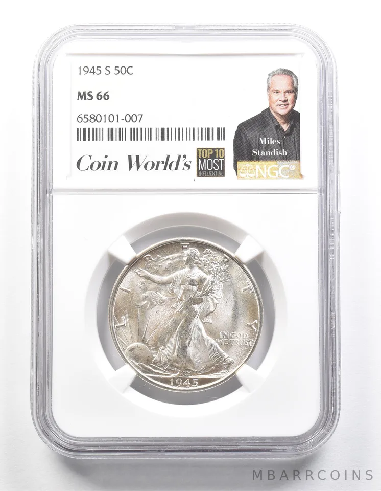 1945-S Walking Liberty Half Dollar Miles Standish MS66 NGC a1423
