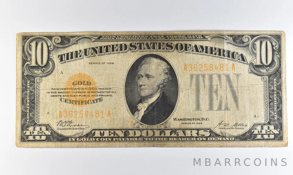 1928 $10 Gold Certificate Yellow Seal *8266