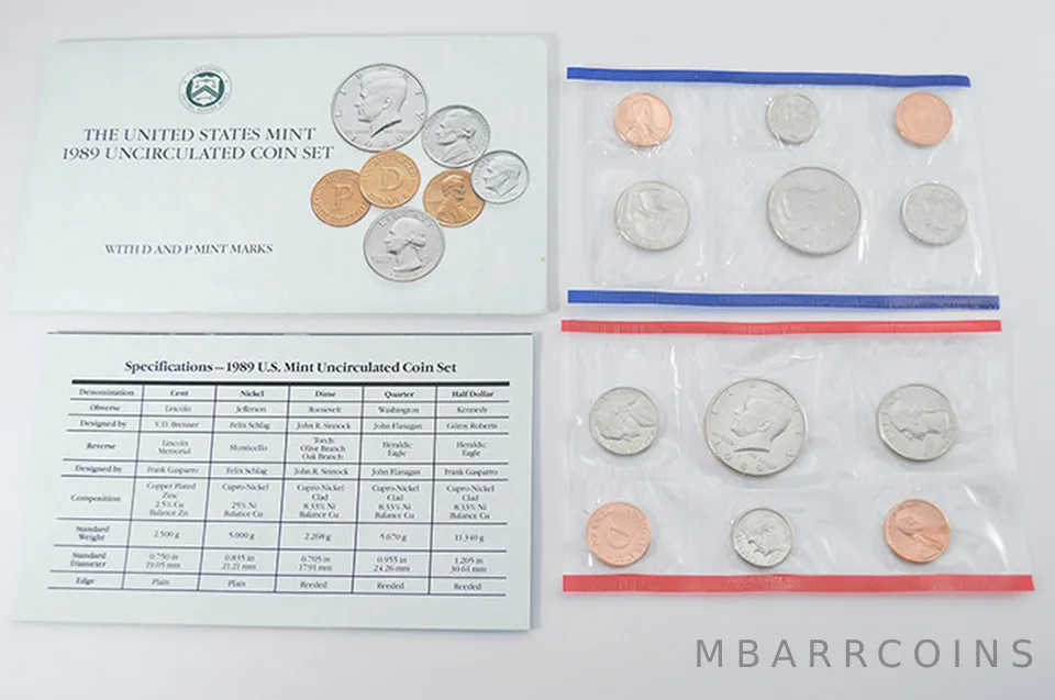 1989 Mint Set with Original Envelope & Flatpacks (10 coins)