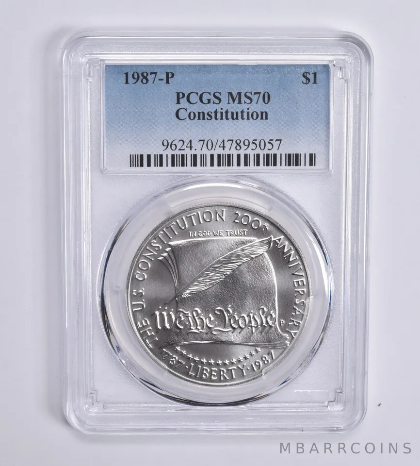 1987-P Constitution Commemorative Dollar MS70 PCGS Blue Lbl
