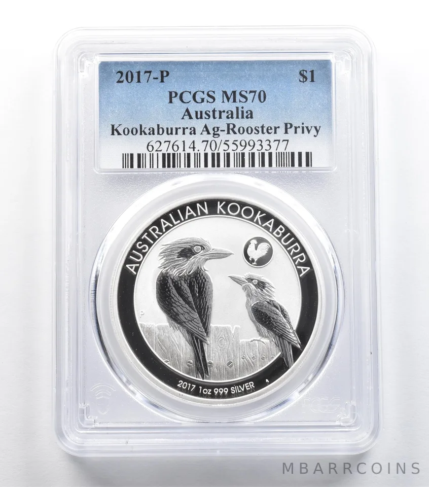 2017 P Australia 1 Dollar Silver Kookaburra Rooster Privy MS70 PCGS *5410