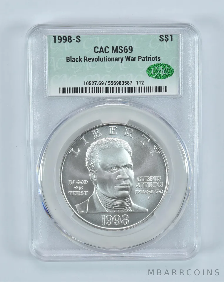 1998-S Black Patriots Commemorative Silver Dollar MS69 CAC CACg