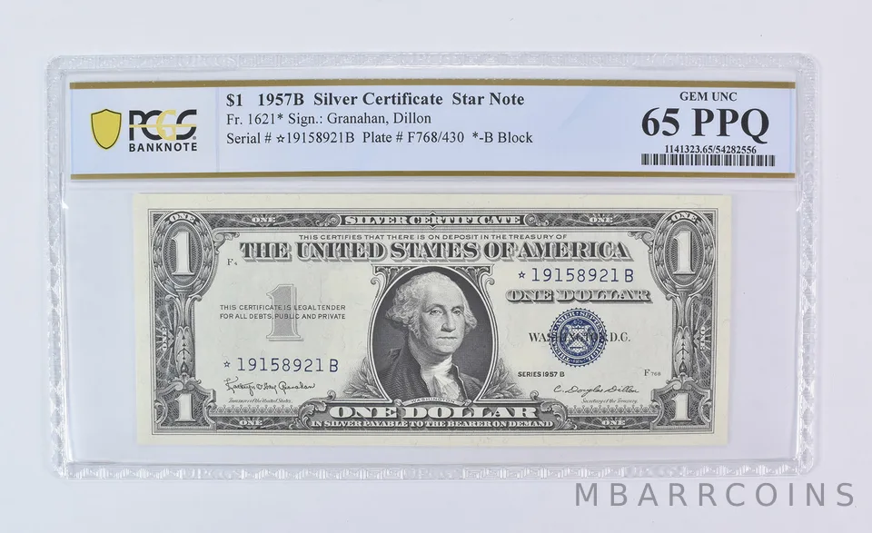 1957 B $1 Silver Certificate Star Note Fr#1621* Gem Unc 65 PPQ PCGS