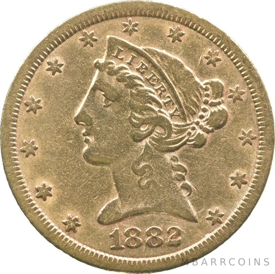 1882-CC $5 Liberty Head Gold Half Eagle *6373