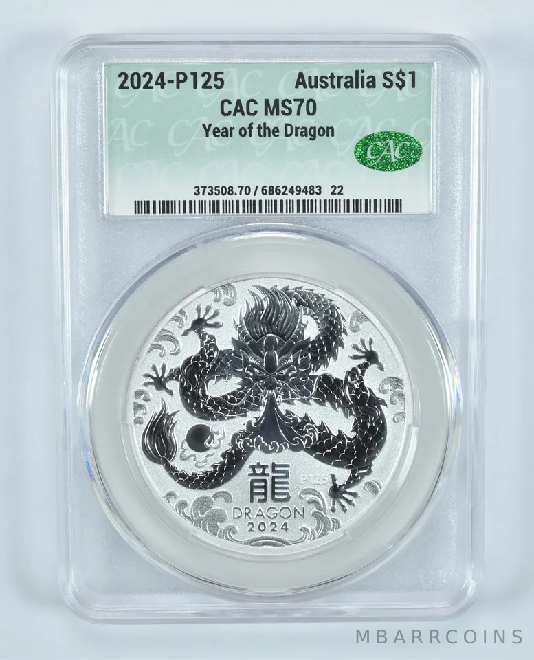 2024 P125 Australia 1 Dollar Silver Year Of The Dragon MS70 CAC CACg