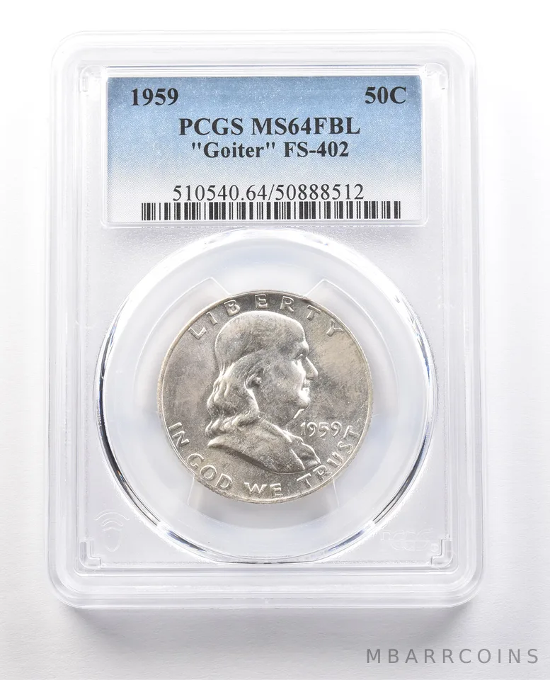 1959 Franklin Half Dollar "Goiter" FS-402 MS64 FBL PCGS *1456
