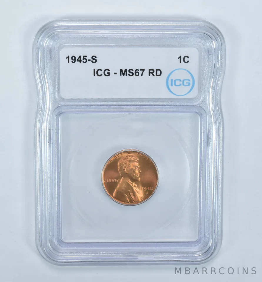 1945-S Lincoln Wheat Cent MS67 RD ICG