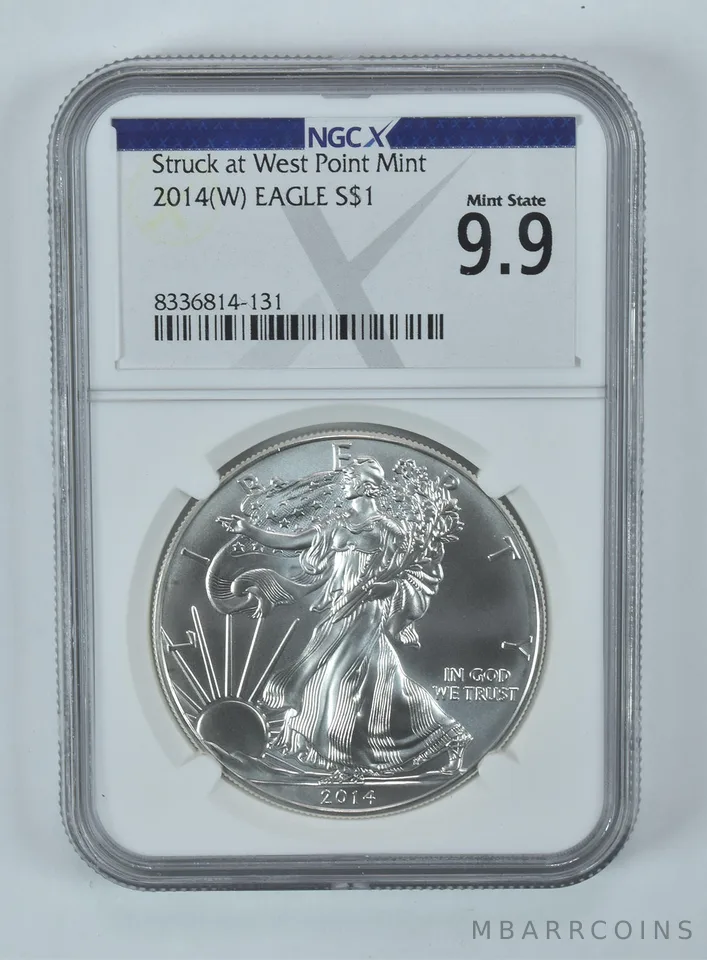 2014-(W) American Silver Eagle Struck At West Point Mint State 9.9 NGC X NGCX